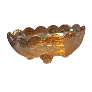 Vintage Jeannette Floragold Louisa pattern Carnival Glass Sugar/ Candy Bowl